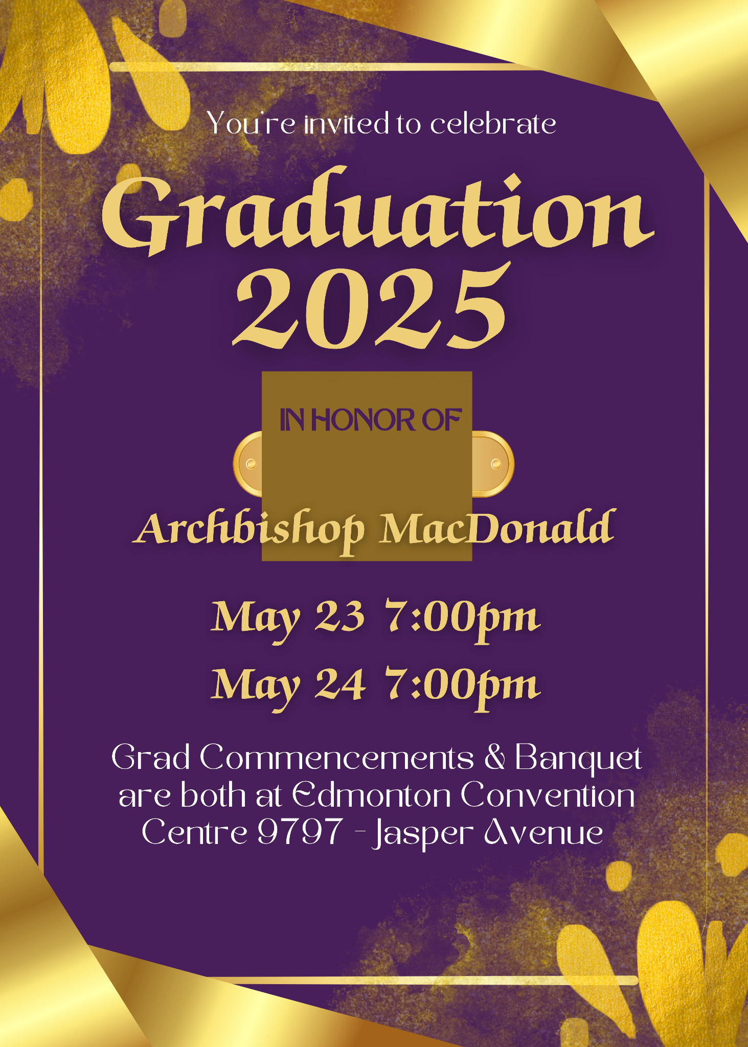 Gold and Purple Elegant Graduation Party Invitation